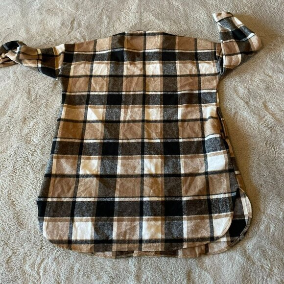 Womens Multicolor Plaid Long Sleeve Button Up Collared Boho Shacket Jacket - Picture 2 of 7